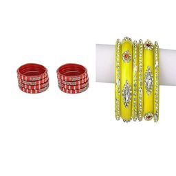 Somil Combo Glass Bangles For Women | Traditional Bangles Set | Daily, Festive & Party, Combo Of 2 Set, Red, Yellow-image-99
