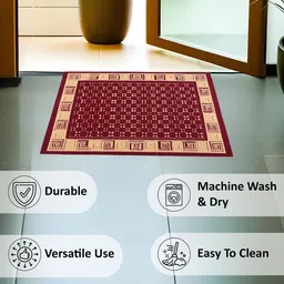 Kuber Industries 6-Pcs Maroon & Grey Geometric Rectangular Anti-Skid Doormats image 2