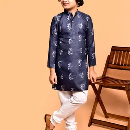 PRINTCULTR Boys Floral Printed Mandarin Collar Regular Straight Kurta with Churidar-30
