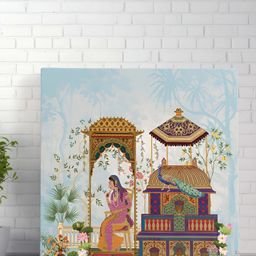 Livin'luxe White & Blue Rajasthani Queen Printed Canvas Wall Art-image-68