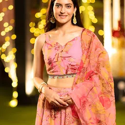 Kaizen TEXO FAB Printed Satin Semi-Stitched Lehenga & Unstitched Blouse With Dupatta image 2