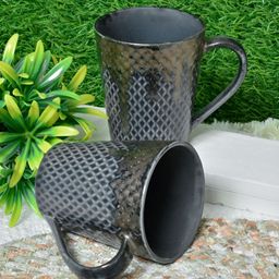FABINALIV Grey & Beige Geometric Printed Ceramic Glossy Mugs Set of Cups and Mugs image 4