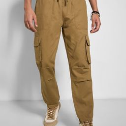 People Men Solid Regular Fit Mid-Rise Cargos Trousers-image-82