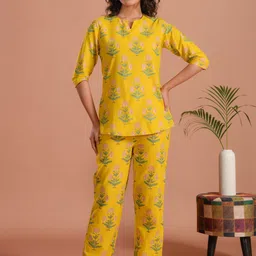 SANSKRUTIHOMES Printed Pure Cotton V Neck Top With Trousers Co-Ords-image-68