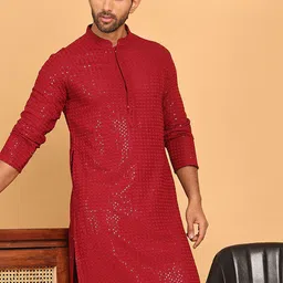 Jompers Geometric Sequined Embellished Mandarin Straight Kurta-picture-16