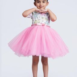 Toy Balloon Girls Typography Printed Flared Sleeve Fit & Flare Dress-image-84
