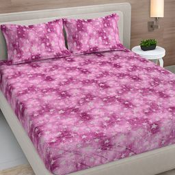 FABINALIV Pink Abstract Woollen 300 TC Fitted Double King Bedsheet Set-2.50mX2.25m-image-53