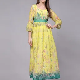VenderVilla Floral Print Flutter Sleeve Chiffon Maxi Dress-10