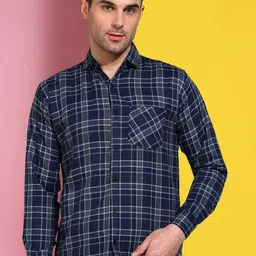 Metronaut Men Classic Fit Spread Collar Checked Cotton Casual Shirt-image-36