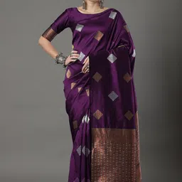 SWEETPEL Woven Design Zari Silk Blend Banarasi Saree-picture-8