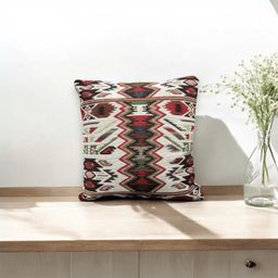 LUSHLYF Maroon & White Zigzag Printed Jacquard Square Cushion Cover-12