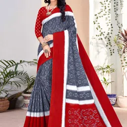 KALINI Batik Pure Cotton Ikat Saree with blouse piece-image-23