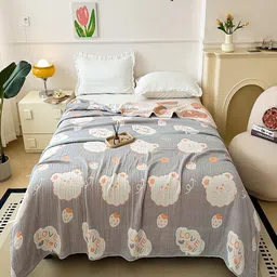 JC HOME Grey & White Cartoon Characters AC Room 350 GSM Double Bed Quilt-image-11