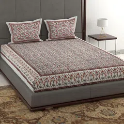 Anadhika Cream-Coloured Floral 220 TC King Bedsheet With 2 Pillow Covers-picture-21