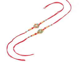 Anouk Set of 2 Stones Studded & Beaded Bhaiya Bhabhi Rakhi With Roli Chawal Chandan Mishri image 4