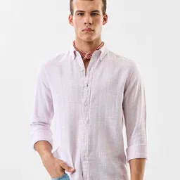 Snitch Textured Button-Down Collar Slim Fit Pure Cotton Casual Shirt-image-64