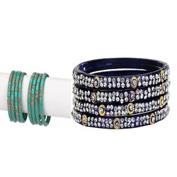 SOMIL Women Pack Of 2 Navy Blue &Turquoise Blue Glass Handcrafted Traditional Bangle-picture-32