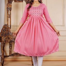 JALTHER Ethnic Motifs Embroidered Mirror Work Maternity A-Line Kurta-73
