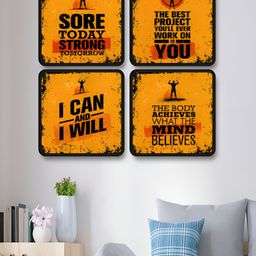 Myntra Elegant Homes Yellow And Red 4 Pieces Wood Wall Art image 2