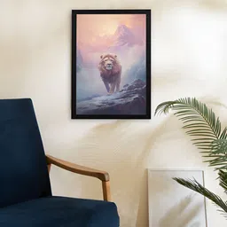 Giftii White & Blue Lion Printed Wooden Framed Wall Art-image-97
