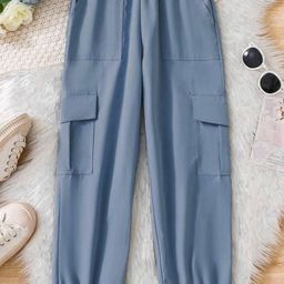 TIOR Girls Solid Classic Cotton Cargo Trousers-image-34
