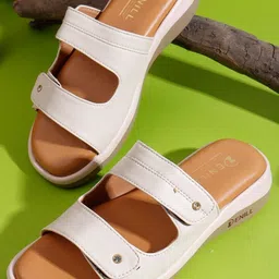 Denill Women Cream Slip-On Sandals with Metallic Stud Straps Flats-picture-19