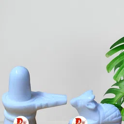 DARIDRA BHANJAN White 2 Pieces Shivling and Nandi Statue Marble Religious Idol Showpiece-80