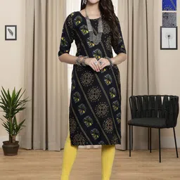 HERE&NOW Selection Of 3 Bandhani Printed Round Neck Straight Kurtas-picture-22