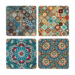 DULI 4-Pcs Blue & Yellow Printed Square Dining Table Coasters-image-5