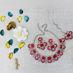 Anouk Rhodium-Plated Artificial Stones & Beads Jewellery Set-13