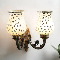 Devansh White & Gold-Toned Textured Metal Traditional Wall Lamp-0