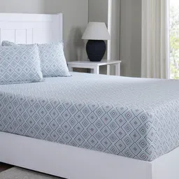 MASPAR Teal Printed Pure Cotton 144TC Double Bed Bedsheet & 2 Pillow Cover 2.75 x 2.24 m-image-81
