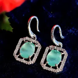 Zoey Silver-Plated Cubic Zirconia Studded Square Drop Earrings-picture-6