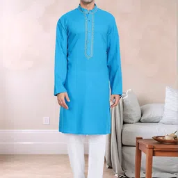 Moda Rapido Men Embroidered Regular Pure Cotton Kurta with Pyjamas-image-46