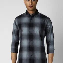 VAN HEUSEN DENIM LABS Men Button-Down Collar Tartan Checked Cotton Casual Shirt-image-39