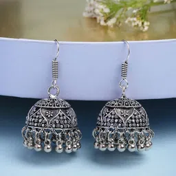 Anouk Set of 3 German Silver Plated Artificial Beaded Oxidised Dome Shaped Jhumkas-3