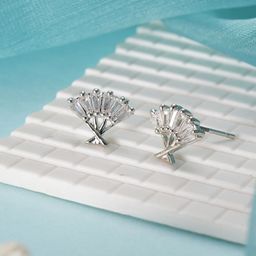 DressBerry Silver-Plated Cubic Zirconia Studded Fan Shaped Studs-54