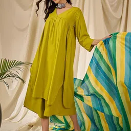 InWeave Women Empire Kurta with Palazzos & With Dupatta-24