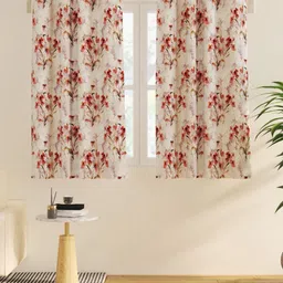 Home Centre White & Orange Set of 2 Floral Window Curtain-3