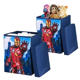 Kuber Industries 2Pcs Navy Blue Marvel Ironman Printed Laundry Basket With Lid 60 L Each-5