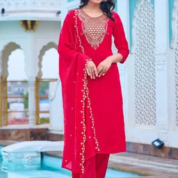 Anouk Women Embroidered Regular Kurti with Trousers & With Dupatta-picture-1