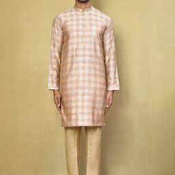 Arihant Rai Sinha Checkered Mandarin Collar Straight Kurta & Pyjamas-image-26
