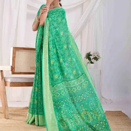 Mitera Floral Beads and Stones Pure Chiffon Ikat Saree-image-61