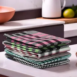 Kuber Industries Grey & Pink 24 Pieces Checked Durable Cotton Kitchen Towels-14