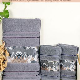 Myntra Elegant Homes Grey Melange 3 Piece Cotton 450 GSM Towel Set-image-88