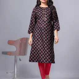 SIMPLYETHNIC Floral Printed Round Neck Cotton Straight Kurta-18