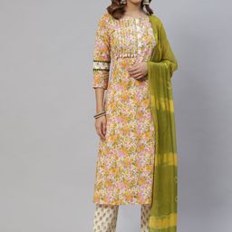 DIVASTRI Floral Printed Straight Kurta With Trouser And Dupatta-image-49