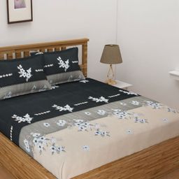 B' Decorlish Beige & Black Floral Printed 220 TC Cotton Queen Bedsheet Set 1.82 m x 1.92 m-image-27