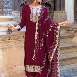 CANBIA Women Ethnic Motifs Embroidered Regular Kurta with Trousers & With Dupatta-picture-32