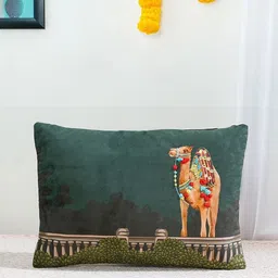 Mid July Home Teal & Brown Ethnic Motifs Velvet Rectangle Cushion Covers-image-78